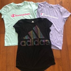 Adidas & Champion 3 pc youth girls L shirts